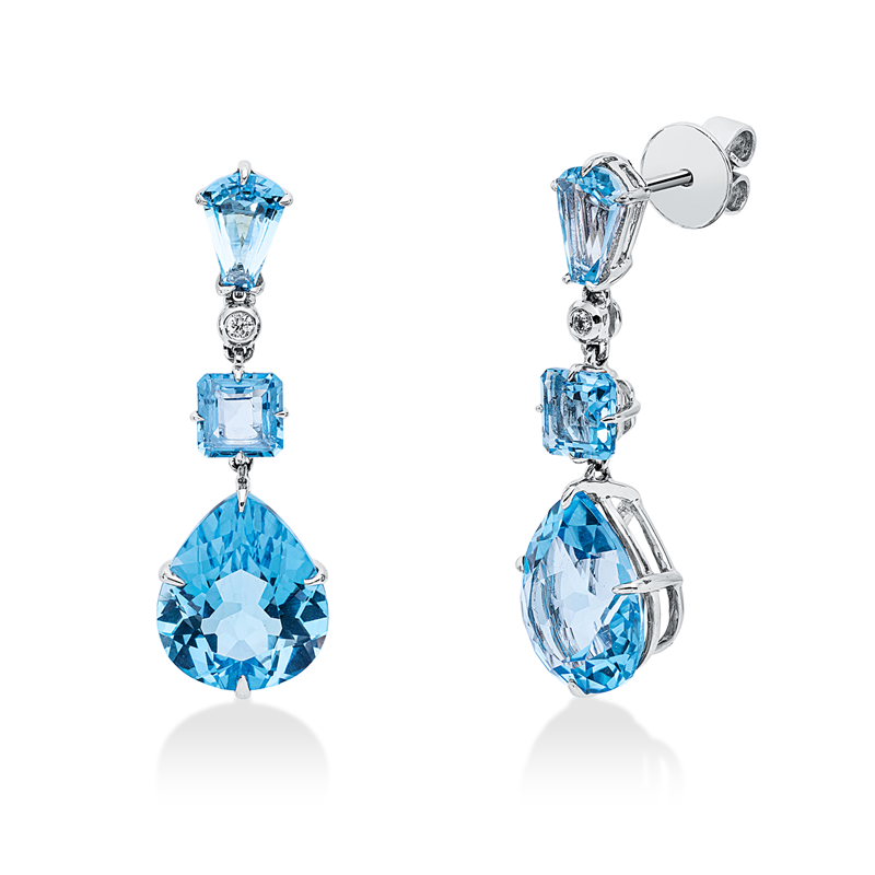 Ohrschmuck 18 kt WG, 2 Brill.0,05ct, TW-si, 2 Topase 1,70ct, 2 Topase 10,60ct, 2 Topase 1,50ct blau