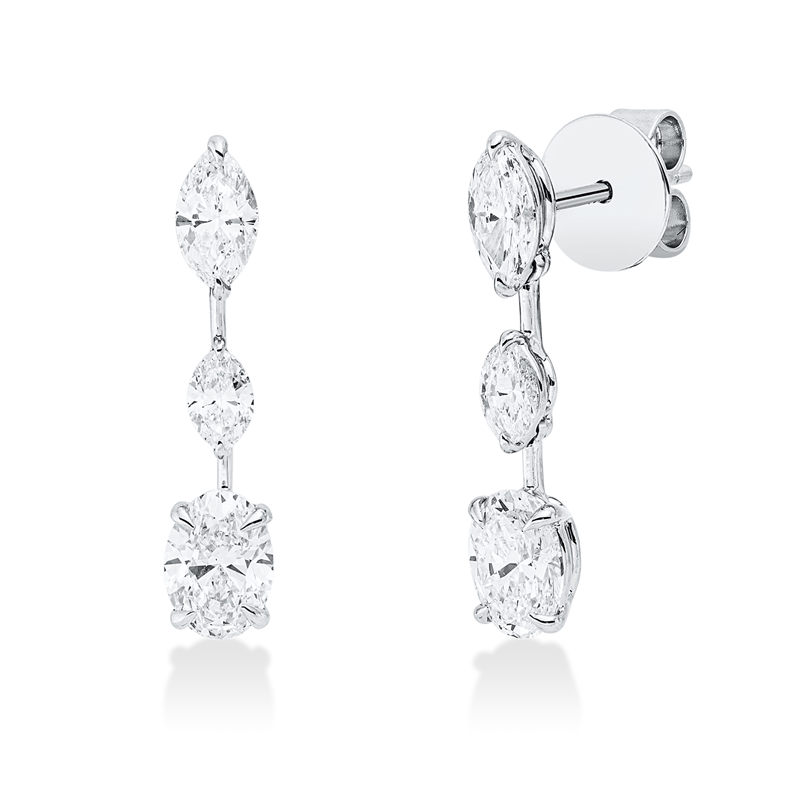 Ohrschmuck 18 kt WG, 2 Oval 1,00 ct, D/F-vvs, 2 Nav. 0,47 ct, D/F-vsi/si, 2 Nav. 0,25 ct, TW-si/pi
