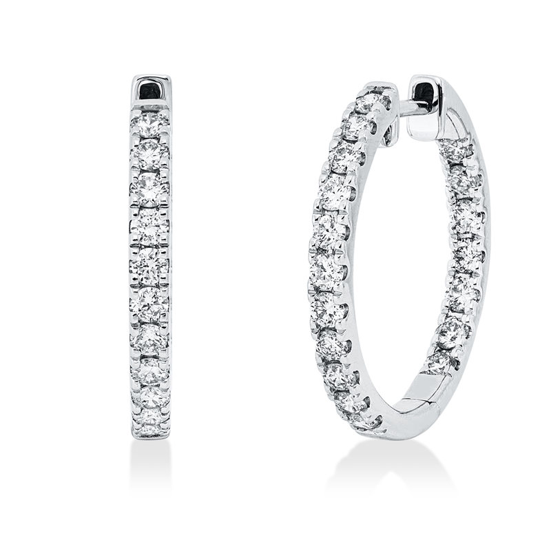 Creolen 14 kt WG, 36 Brill. 1,04 ct, W-si