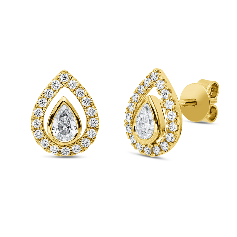 Ohrstecker 14 kt GG, 2 Tropfen 0,48 ct, W-si, 36 Brill. 0,27 ct, W-si/pi