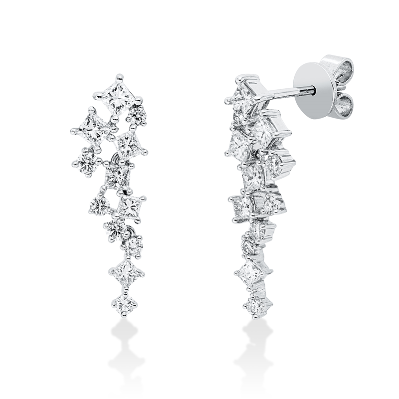 Ohrschmuck 14 kt WG, 12 Princ. 1,01 ct, W-si, 12 Brill. 0,36 ct, W-si/pi