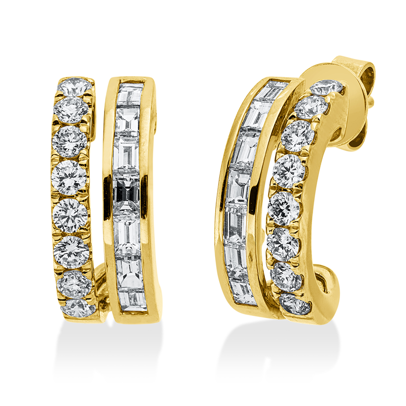 Ohrschmuck 14 kt GG, 14 Bag. 0,58 ct, W-si, 16 Brill. 0,46 ct, W-si/pi
