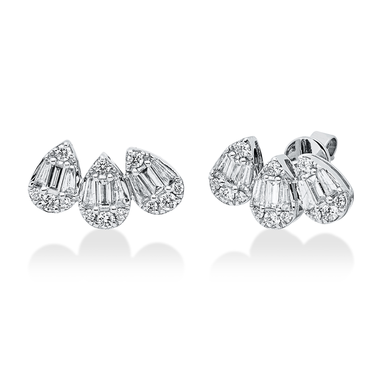 Ohrstecker 18 kt WG, 18 Bag. 0,56 ct, TW-si, 24 Brill. 0,36 ct, TW-si