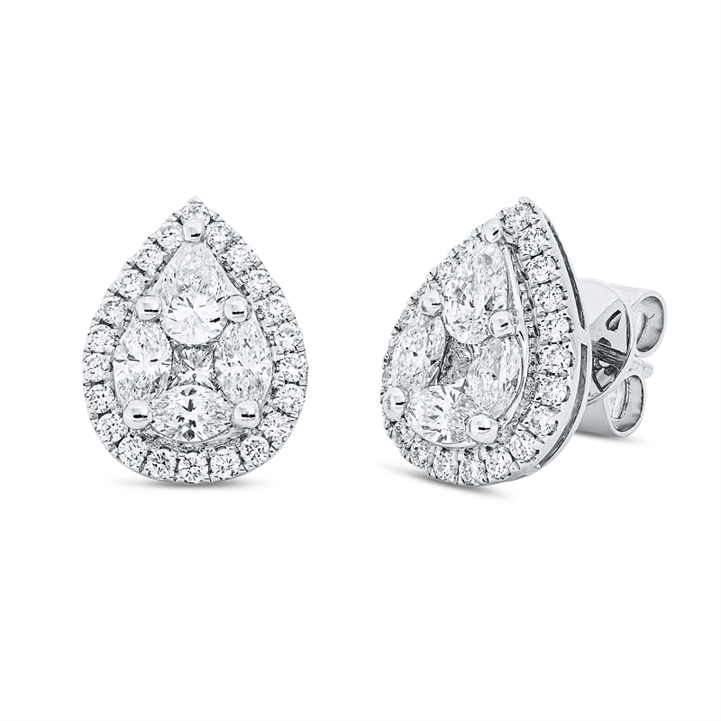 Ohrstecker 18 kt WG, 6 Nav. 0,68 ct, 2 Princ. 0,18 ct, 2 Tropfen 0,42 ct, 44 Brill. 0,42 ct, TW-si