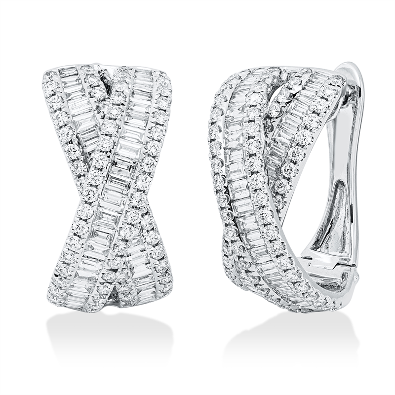 Creolen 18 kt WG, 81 Bag. 1,74 ct, TW-si, 148 Brill. 1,25 ct, TW-si