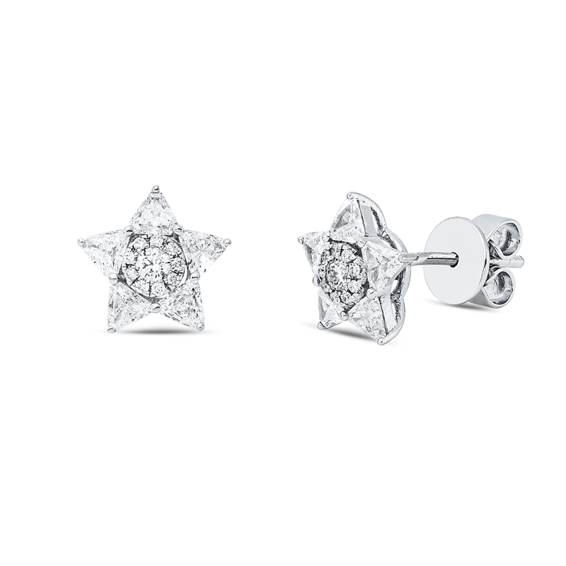 Ohrstecker 18 kt WG, 10 Triangel 0,62 ct, TW-vsi/si, 2 Brill. 0,08 ct, TW-si, 18 Brill. 0,05 ct, TW-si