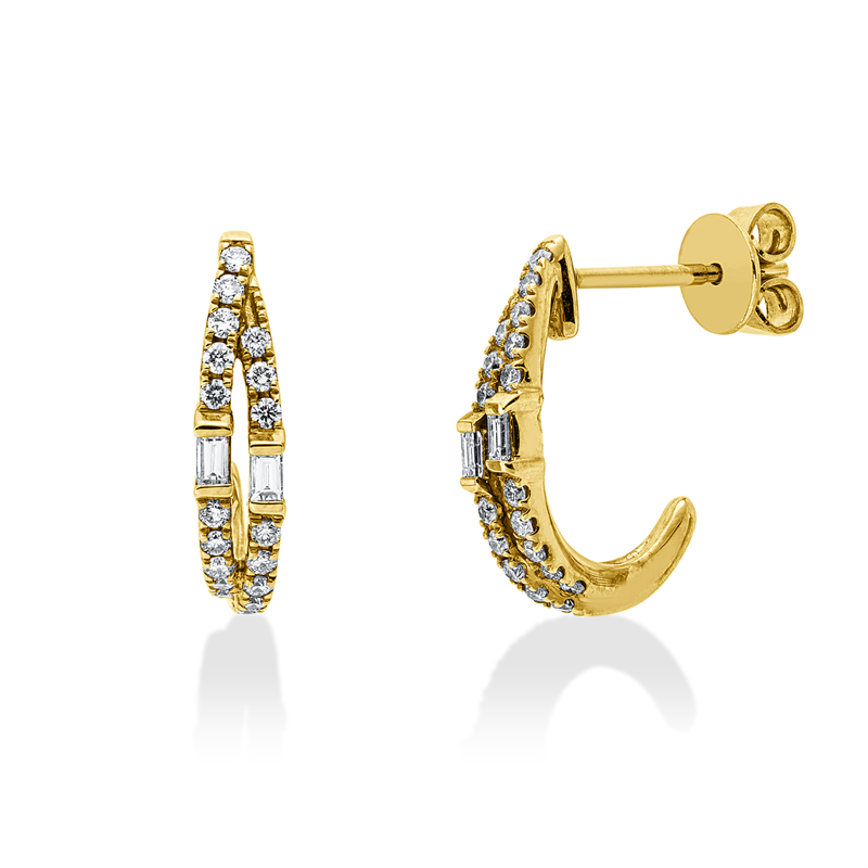 Ohrschmuck 14 kt GG, 4 Bag. 0,07 ct, W-si, 36 Brill. 0,24 ct, W-si/pi
