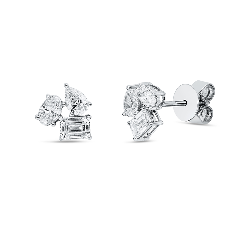 Ohrstecker 18 kt WG, 6 Fant-Schl. 1,38 ct, F-vsi