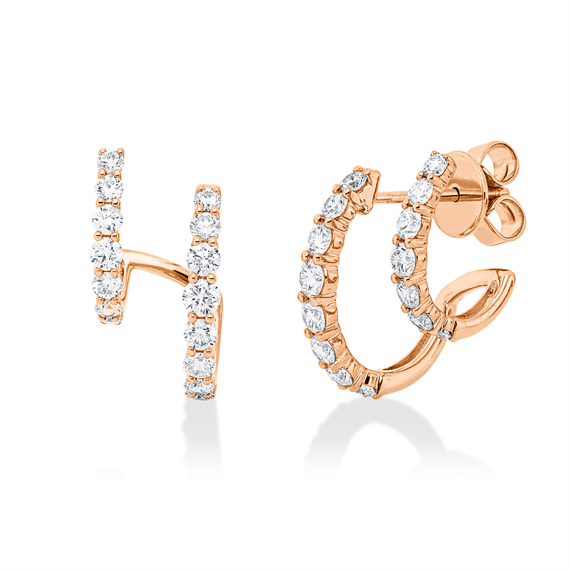 Ohrstecker 18 kt RG, 26 Brill. 1,03 ct, TW-si, 2 Brill. 0,14 ct, TW-si, 2 Brill. 0,04 ct, TW-si