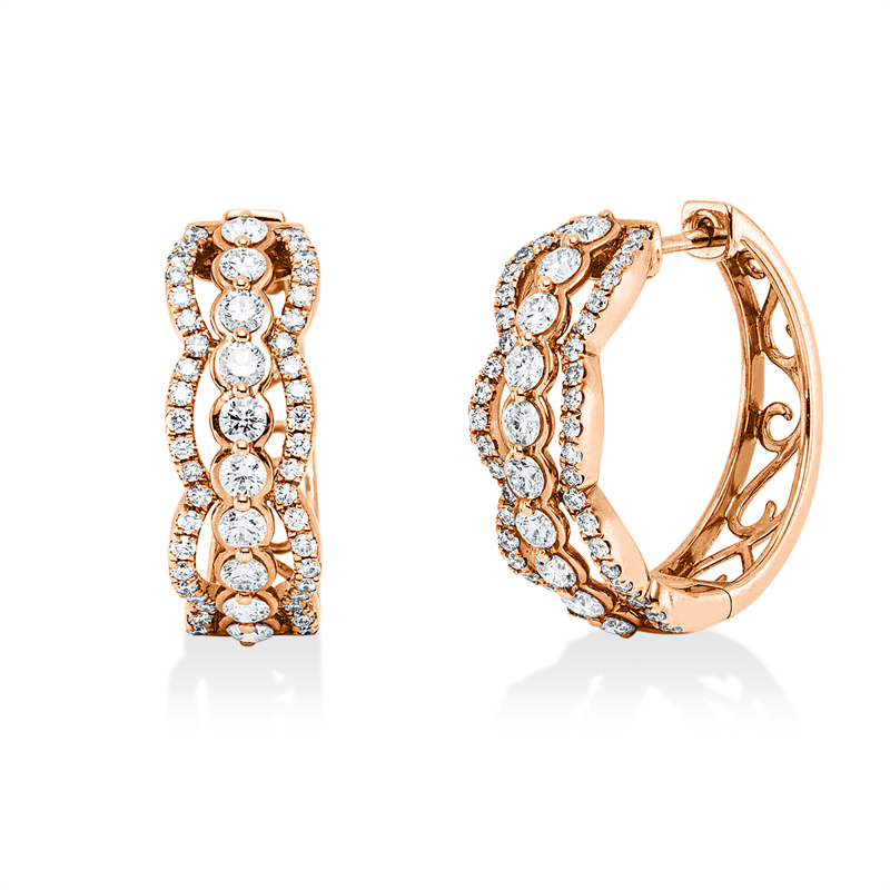 Creolen 18 kt RG, 20 Brill. 0,65 ct, TW-si, 84 Brill. 0,42 ct, TW-si