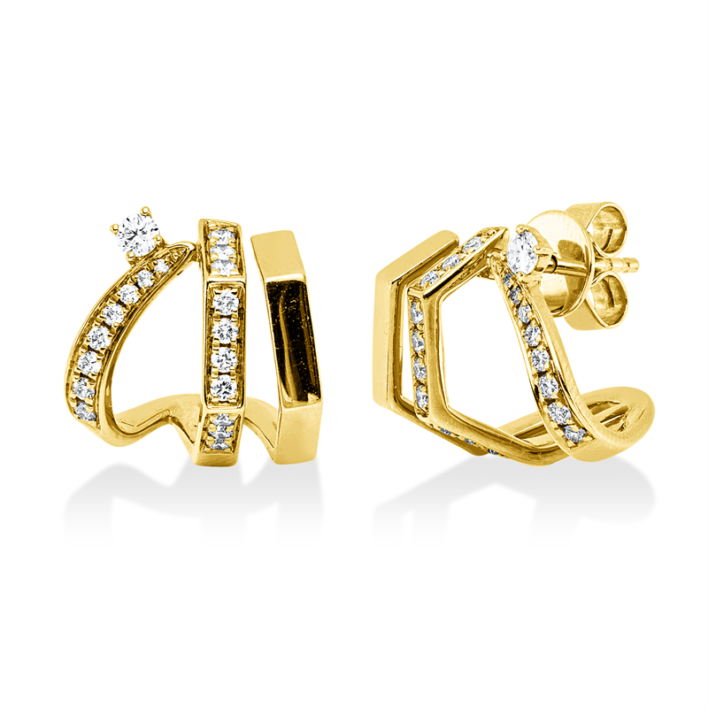 Ohrstecker 18 kt GG, 28 Brill. 0,04 ct, TW-si, 2 Brill. 0,11 ct, TW-si, 8 Brill. 0,05 ct, TW-si