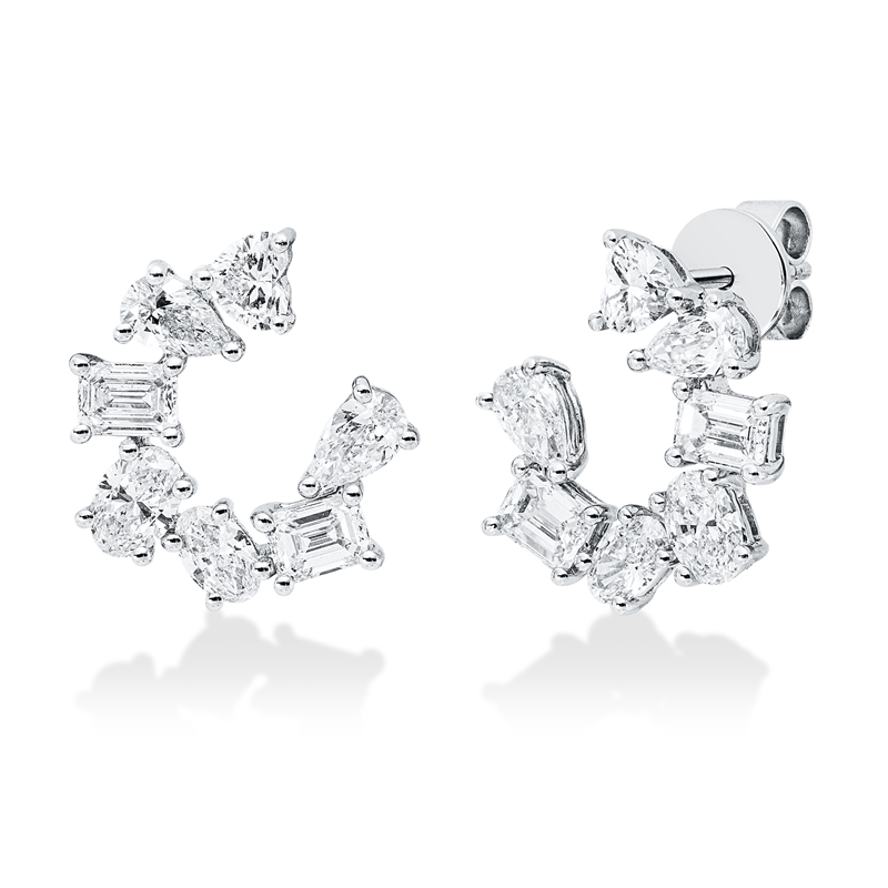 Ohrstecker 18 kt WG, 4 Oval 0,58 ct, 4 Sm.schliff 0,73 ct, 2 Herz. 0,29 ct, 4 Trop 0,51 ct, TW-si