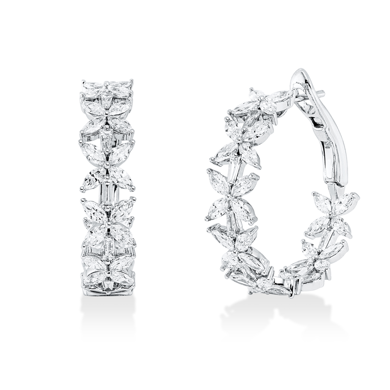 Creolen 18 kt WG, 64 Nav. 2,08 ct, TW-si, 14 Trap. 0,32 ct, TW-si