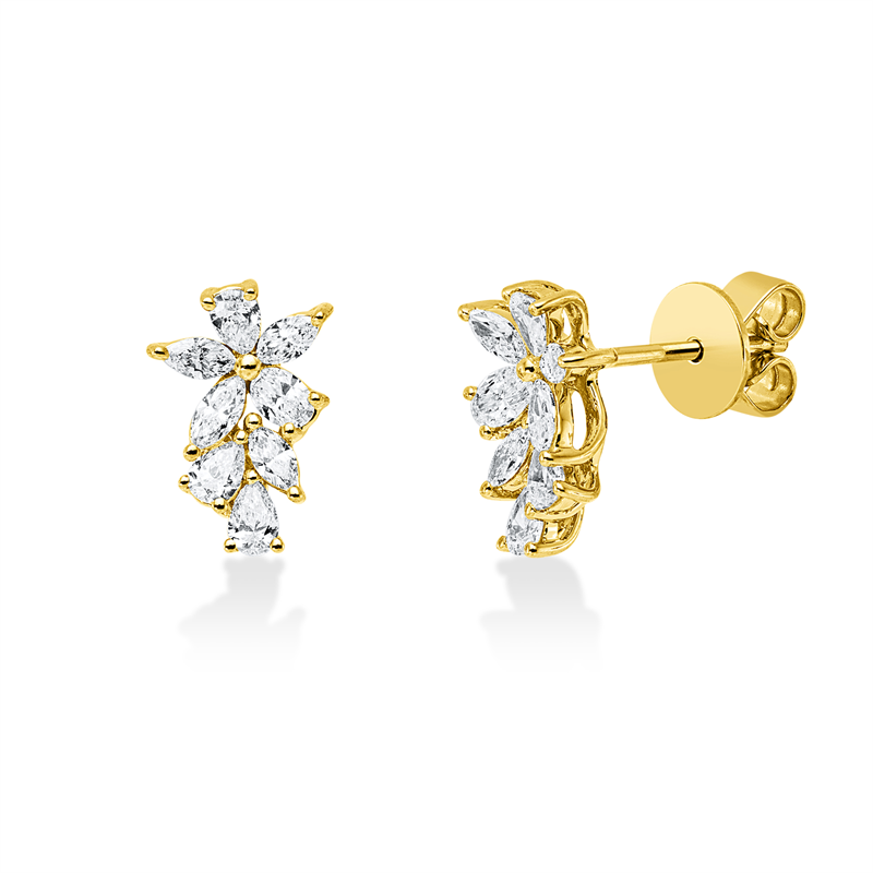 Ohrstecker 18 kt GG, 8 Nav. 0,27 ct, TW-si, 6 Tropfen 0,28 ct, TW-si, 2 Oval 0,11 ct, TW-si