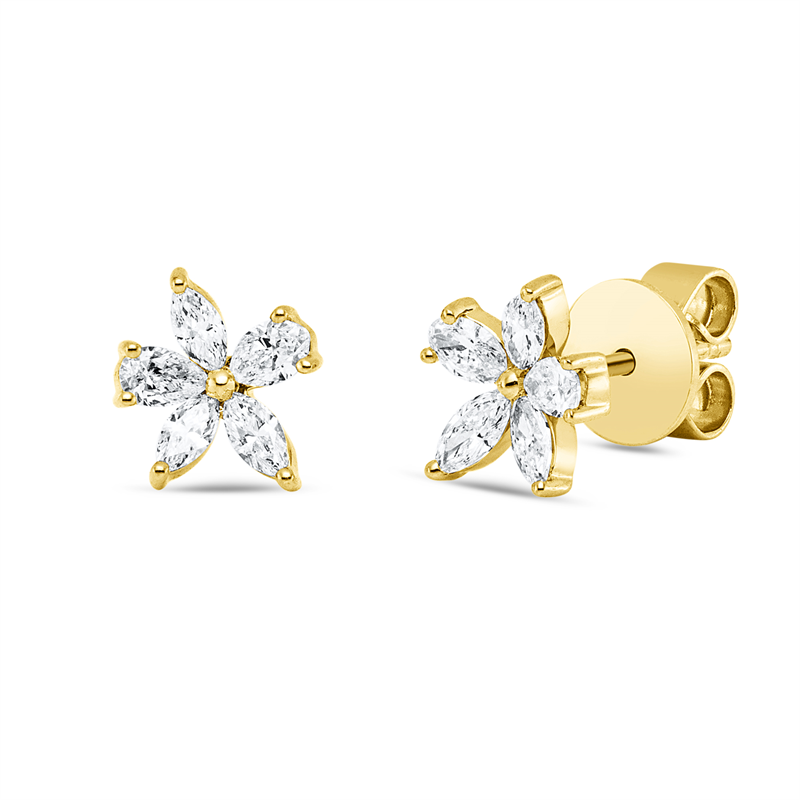 Ohrstecker 18 kt GG, 6 Nav. 0,21 ct, TW, 2 Tropfen 0,09 ct, TW-si, 2 Oval 0,09 ct, TW-si