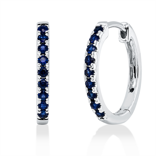 Creolen 18 kt WG, 18 Saphire 0,40 ct blau