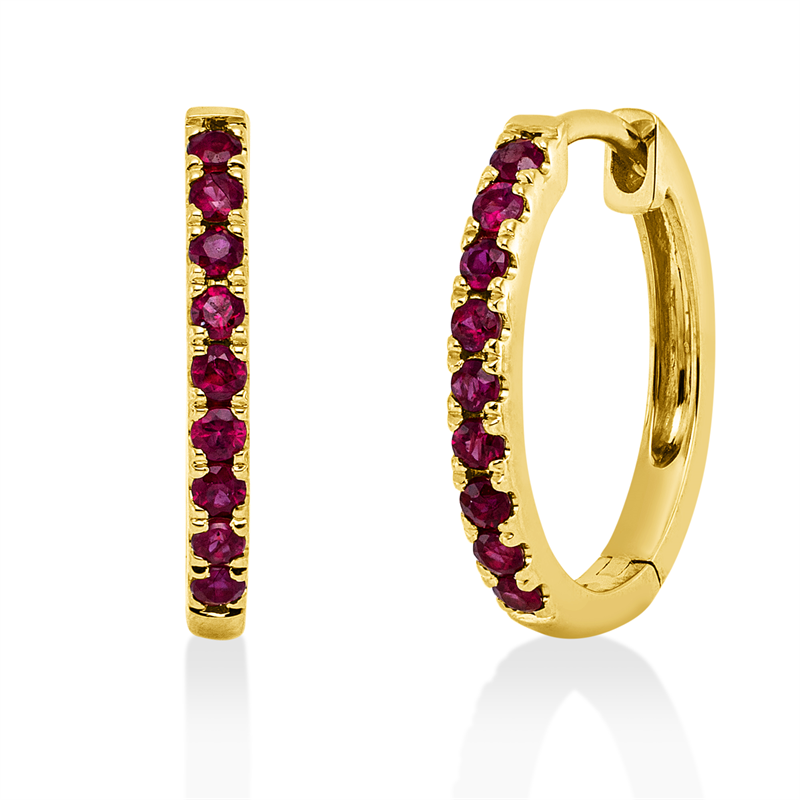 Creolen 18 kt GG, 18 Rubine 0,42 ct rot