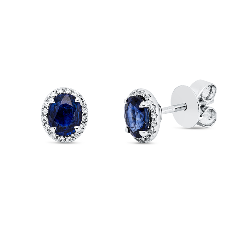 Ohrstecker 18 kt WG, 32 Brill. 0,09 ct, TW-si, 2 Saphire 1,65 ct blau