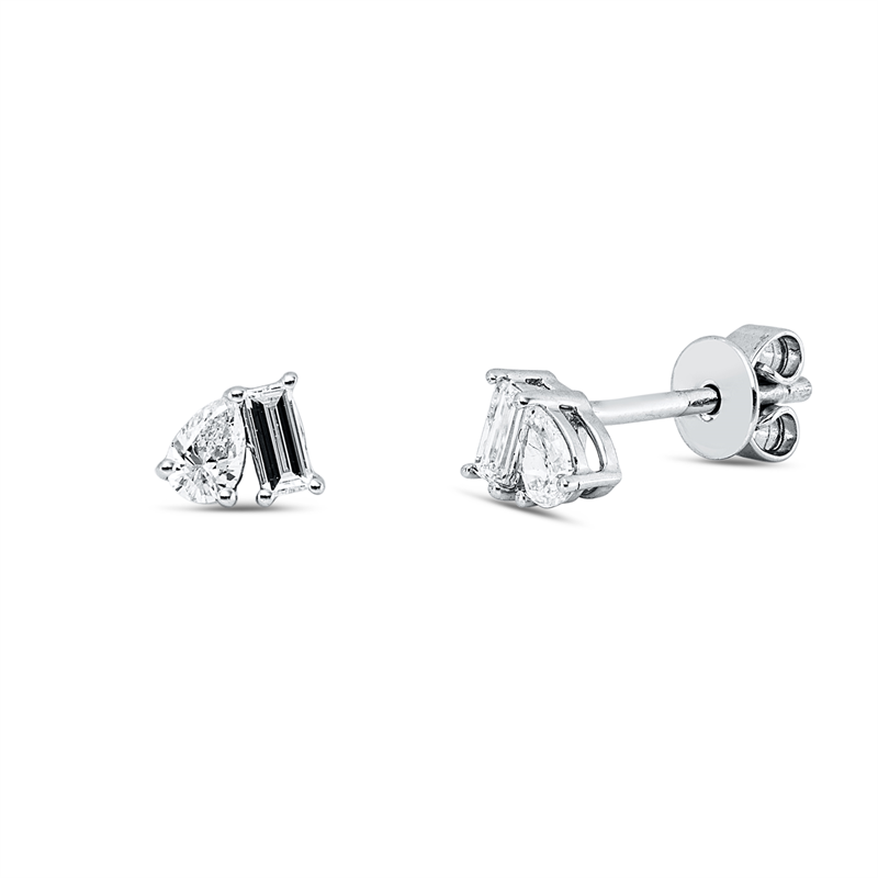 Ohrstecker 18 kt WG, 2 Tropfen 0,19 ct, TW-vsi/si, 2 Bag. 0,14 ct, TW-vsi/si
