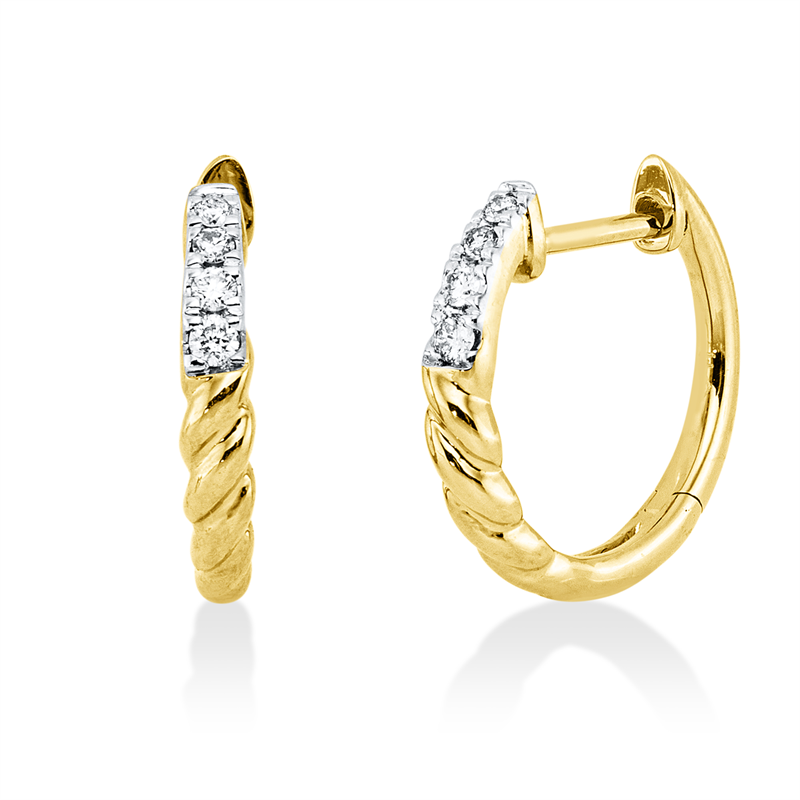 Creolen 18 kt GG, Fassung rhodiniert, 8 Brill. 0,07 ct, TLB-si