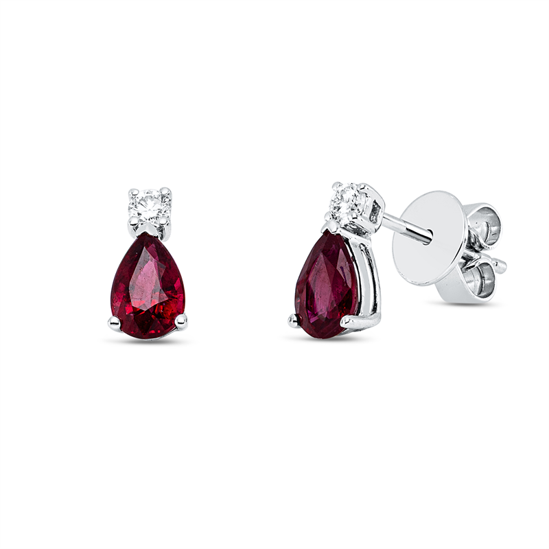 Ohrstecker 18 kt WG, 2 Brill. 0,11 ct, TW-si, 2 Rubine 1,19 ct rot
