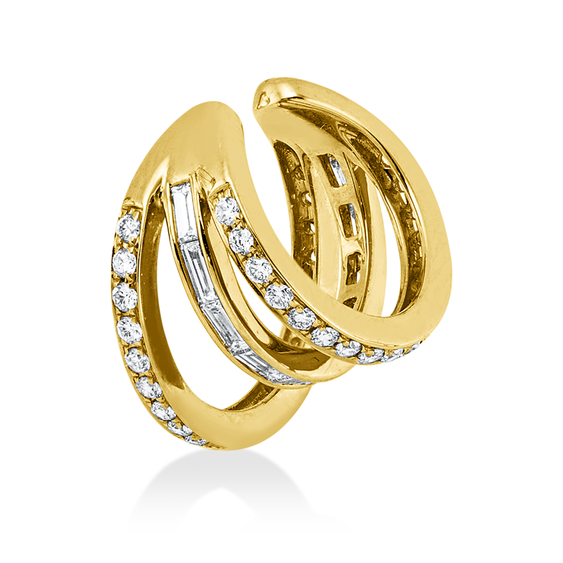 Ohrschmuck 18 kt GG, Ohrmanschette, 10 Bag. 0,22 ct, TW-vsi, 40 Brill. 0,26 ct, TW-vsi