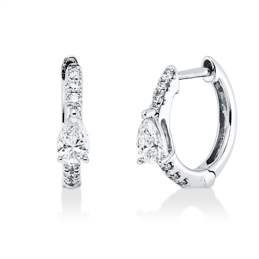 Creolen 18 kt WG, 2 Tropfen 0,35 ct, TW-vsi, 12 Brill. 0,10 ct, TW-vsi