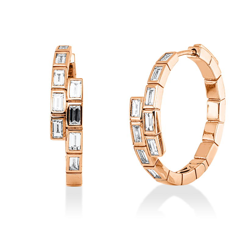 Creolen 18 kt RG, 18 Bag. 1,60 ct, TW-vsi