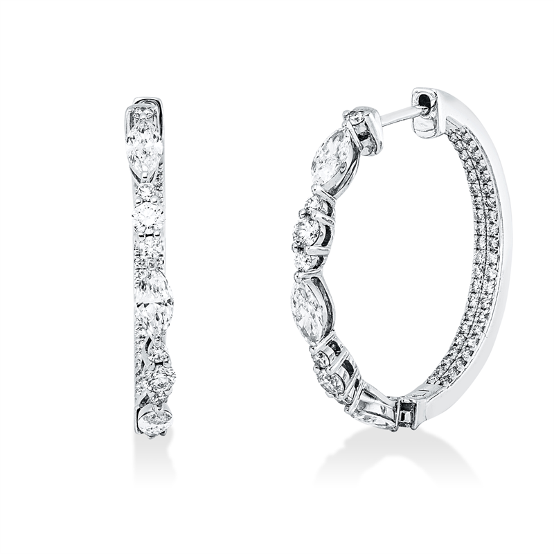 Creolen 18 kt WG, 6 Nav. 0,82 ct, TW-vsi, 104 Brill. 0,72 ct, TW-vsi