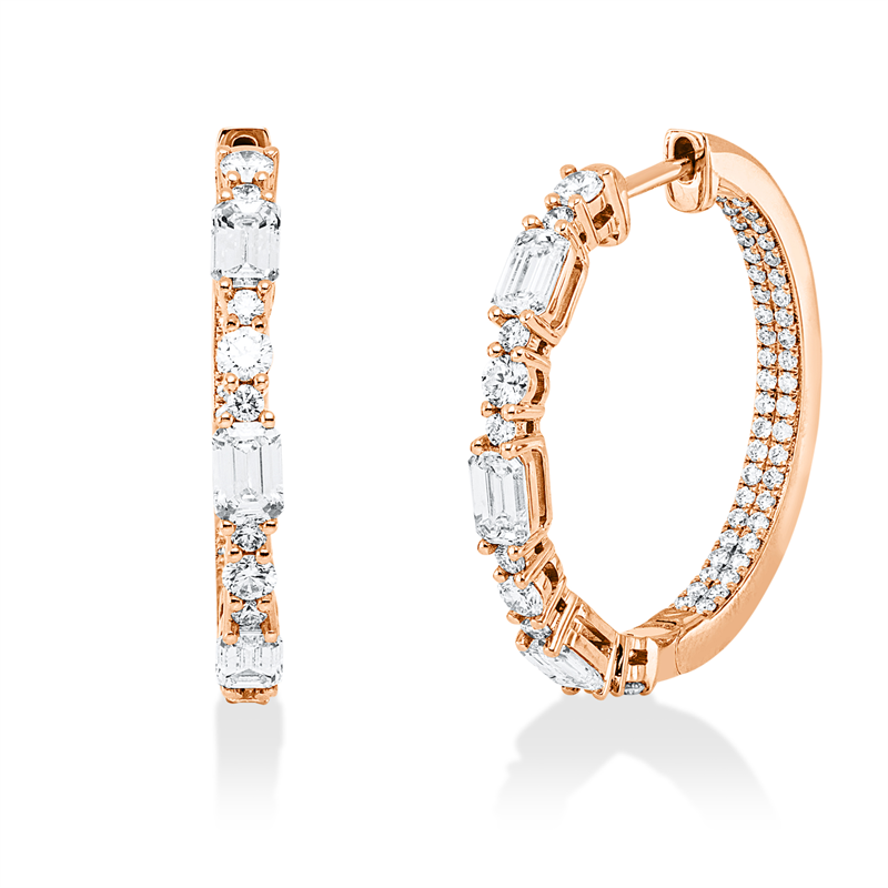 Creolen 18 kt RG, 108 Brill. 0,92 ct, TW-vsi, 6 Sm.schliff 1,24 ct, TW-vsi