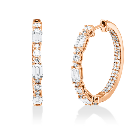 Creolen 18 kt RG, 108 Brill. 0,92 ct, TW-vsi, 6 Sm.schliff 1,24 ct, TW-vsi