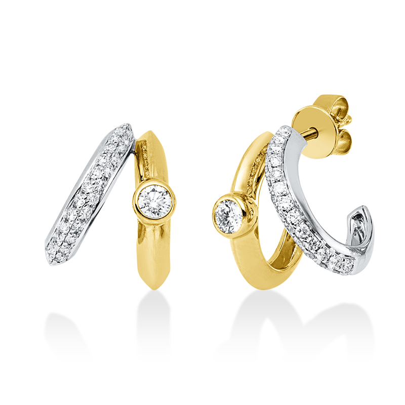 Ohrschmuck 18 kt GG+WG, 2 Brill. 0,20 ct, TW-vsi, 50 Brill. 0,40 ct, TW-vsi