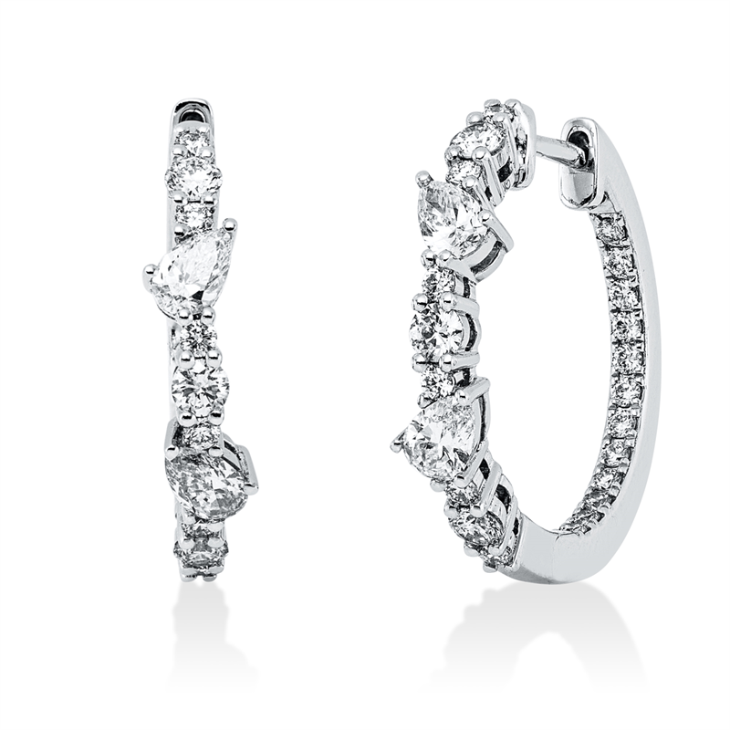 Creolen 18 kt WG, 4 Tropfen 0,54 ct, TW-vsi, 42 Brill. 0,68 ct, TW-vsi