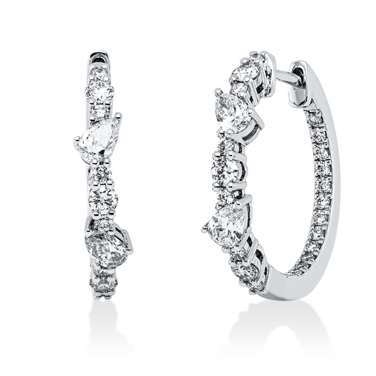 Creolen 18 kt WG, 4 Tropfen 0,54 ct, TW-vsi, 42 Brill. 0,68 ct, TW-vsi