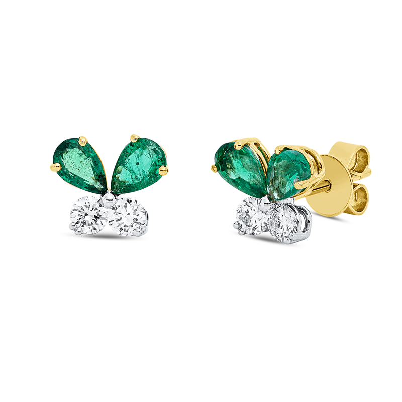 Ohrstecker 18 kt GG+WG, 4 Brill. 0,52 ct, F-vsi, 4 Smaragde 1,35 ct grün