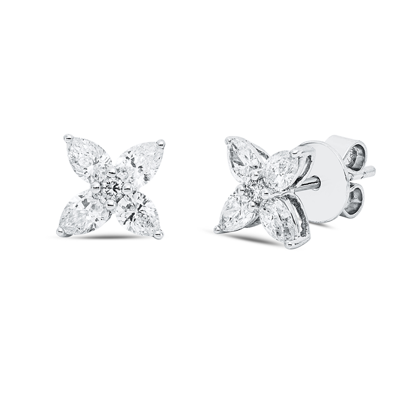 Ohrstecker 18 kt WG, 8 Tropfen 1,01 ct, W-si, 2 Brill. 0,02 ct, W-si
