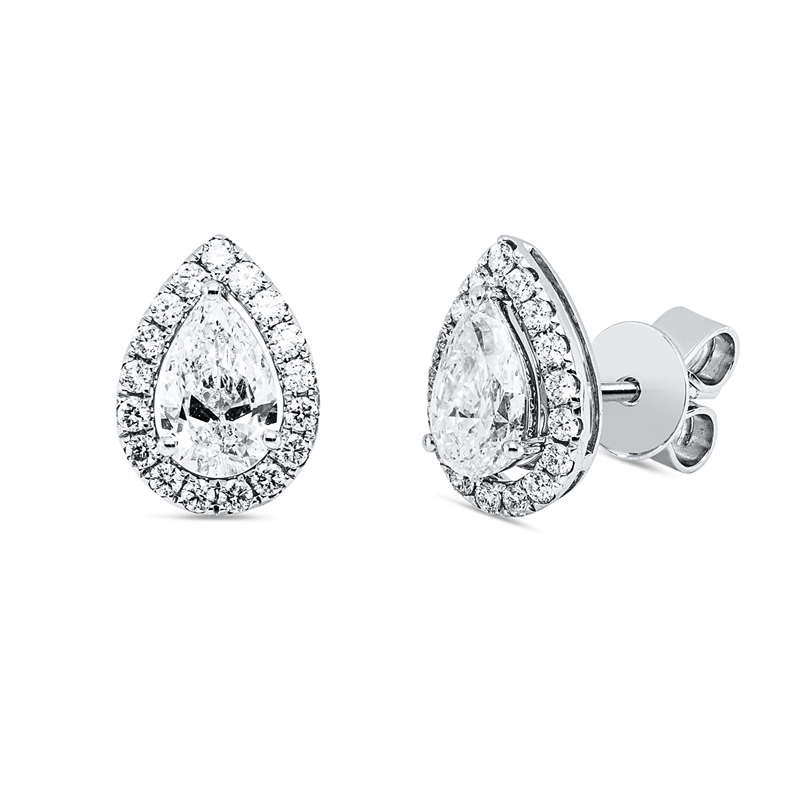 Ohrstecker 18 kt WG, 2x GIA, 1 Tropfen 0,53 ct, 1 Tropfen 0,51 ct, TW-vvs, 34 Brill. 0,32 ct, F-vsi