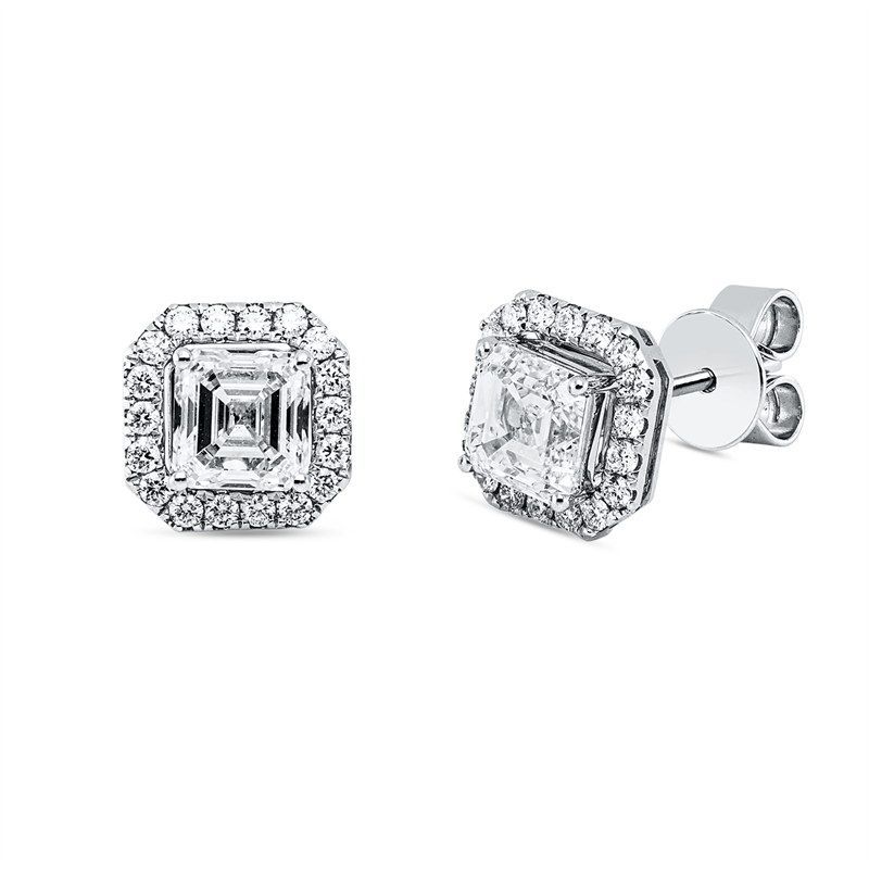Ohrstecker 18 kt WG, GIA 7476408159, 6472179151, 1 Sm.schliff 0,91 ct, E-vs1, 1 Sm.schliff 0,90 ct, F-vs2, 36 Brill. 0,29 ct-vsi