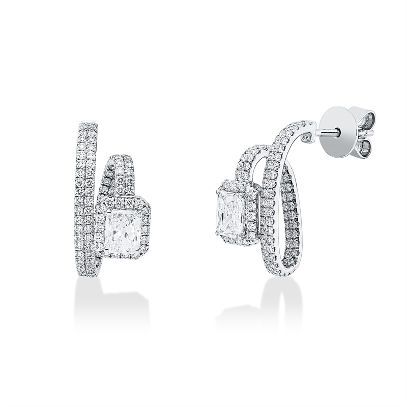 Ohrstecker 18 kt WG, 2 Radiant 1,03 ct, W-vsi, 200 Brill. 1,06 ct, F-vsi