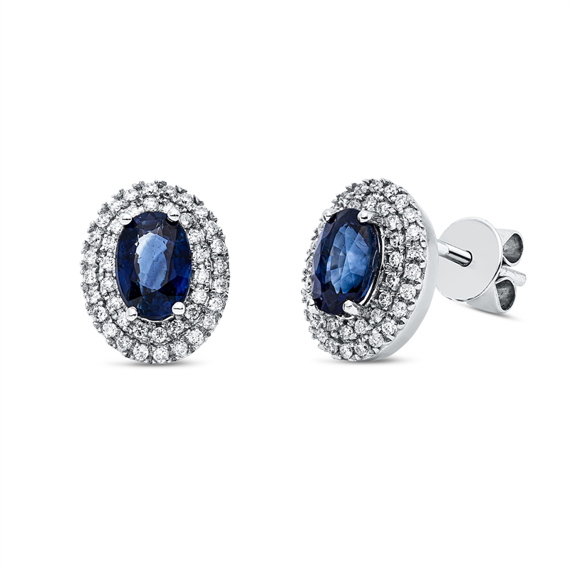 Ohrstecker 18 kt WG, 84 Brill. 0,24 ct, F-si, 2 Saphire 1,40 ct blau