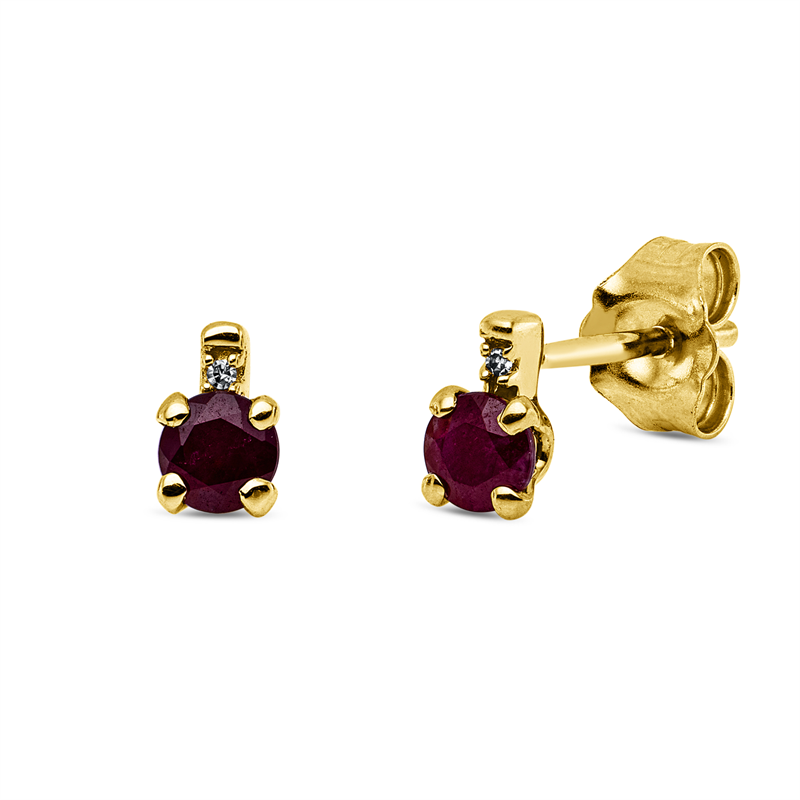 Ohrstecker 18 kt GG, 2 Dia. 0,01 ct, TW-si, 2 Rubine 0,43 ct rot