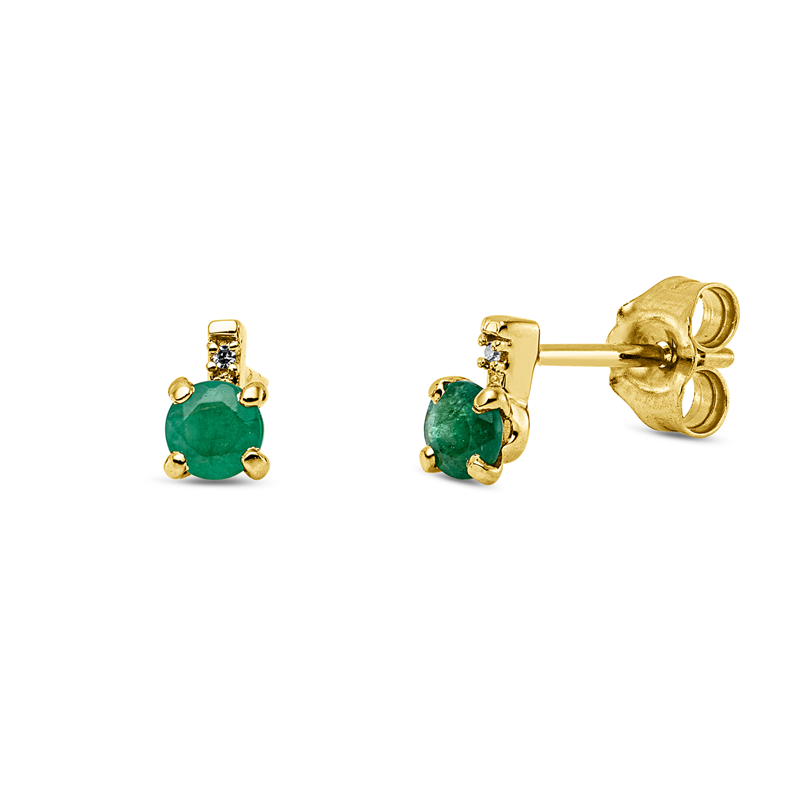 Ohrstecker 18 kt GG, 2 Dia. 0,01 ct, TW-si, 2 Smaragde 0,37 ct grün
