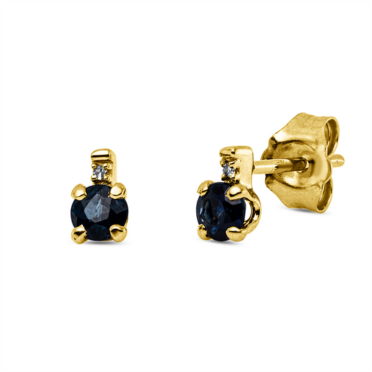 Ohrstecker 18 kt GG, 2 Dia. 0,01 ct, TW-si, 2 Saphire 0,43 ct blau