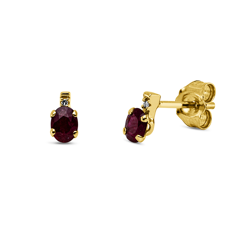 Ohrstecker 18 kt GG, 2 Dia. 0,01 ct, TW-si, 2 Rubine 0,38 ct rot