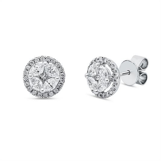 Ohrstecker 18 kt WG, 8 Nav. 0,62 ct, TW-si, 2 Princ. 0,11 ct, TW-si, 40 Brill. 0,15 ct, TW-si