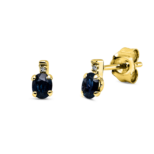 Ohrstecker 18 kt GG, 2 Dia. 0,01 ct, TW-si, 2 Saphire 0,38 ct blau