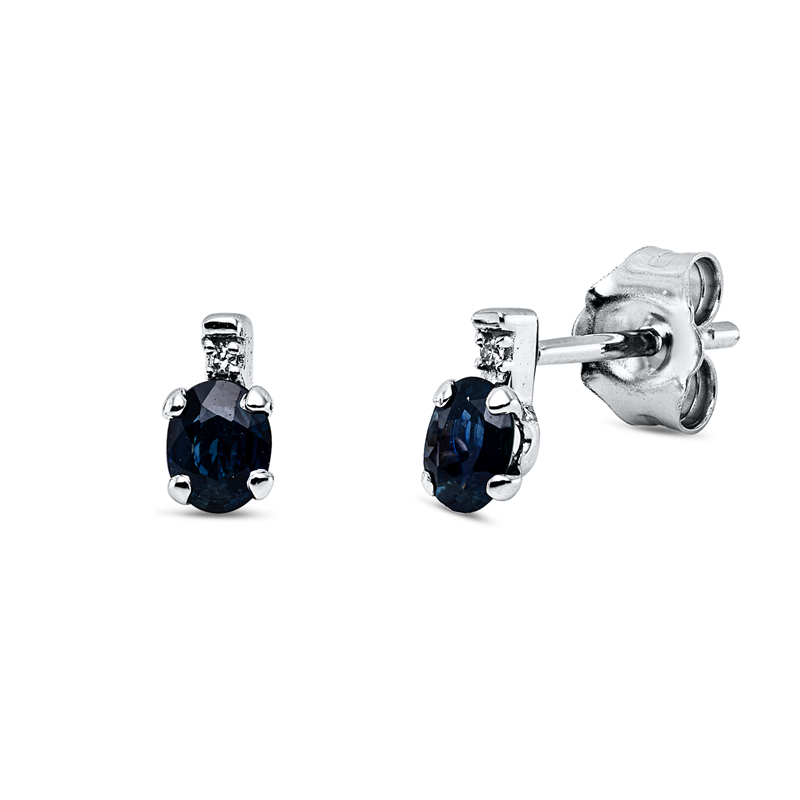 Ohrstecker 18 kt WG, 2 Dia. 0,01 ct, TW-si, 2 Saphire 0,45 ct blau