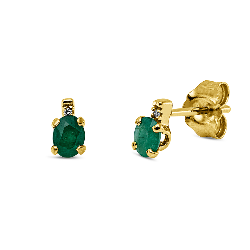 Ohrstecker 18 kt GG, 2 Dia. 0,01 ct, TW-si, 2 Smaragde 0,37 ct grün