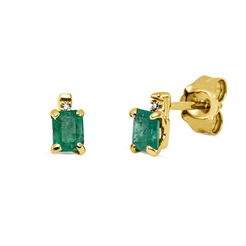 Ohrstecker 18 kt GG, 2 Dia. 0,01 ct, TW-si, 2 Smaragde 0,47 ct grün