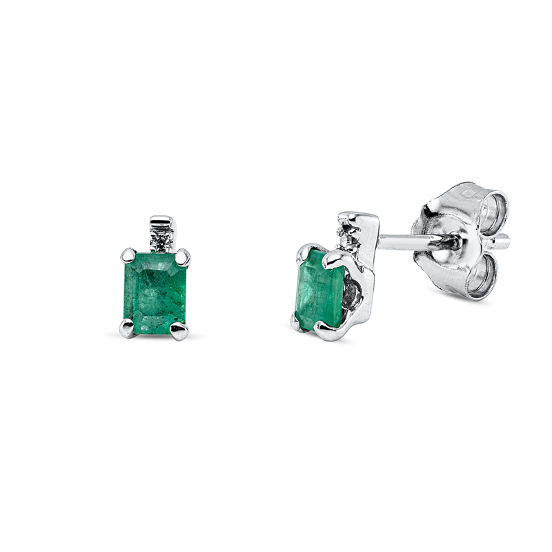 Ohrstecker 18 kt WG, 2 Dia. 0,01 ct, W-si, 2 Smaragde 0,42 ct grün